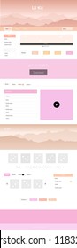 Light Pink, Yellow vector Material Design Kit with hills. Modern Style guide with colorful gradient mountains in its header. Template for website of outdoor activities.