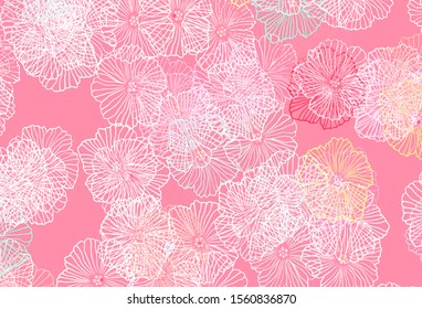 Light Pink, Yellow vector natural background with leaves. Illustration with colorful abstract doodle flowers. Elegant pattern for your brand book.