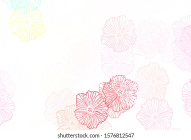 Light Pink, Yellow vector natural background with leaves. Illustration with colorful abstract doodle flowers. Elegant pattern for your brand book.
