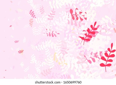 Color rosa claro, Amarillo vectorial natural con hojas. Ilustración de colores brillantes con hojas en estilo doodle. Plantilla para fondos de teléfonos móviles.