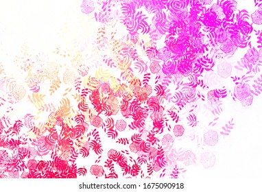 Light Pink, Yellow vector natural pattern with leaves, flowers. Leaves and flowers with gradient on white background. Pattern for heads of websites, designs.