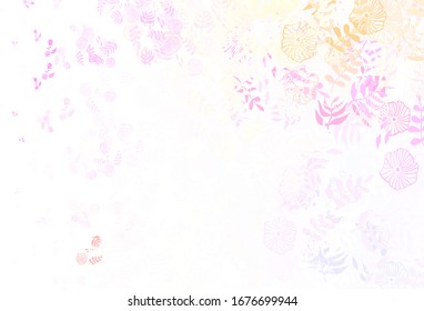 Light Pink, Yellow vector natural backdrop with leaves. Decorative illustration with doodles on abstract template. The best design for your business.