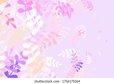 Pink claro, el amarillo como fondo natural vector con hojas. Ilustración colorida abstracta con hojas en estilo doodle. Patrón para jefes de sitios web, diseños.