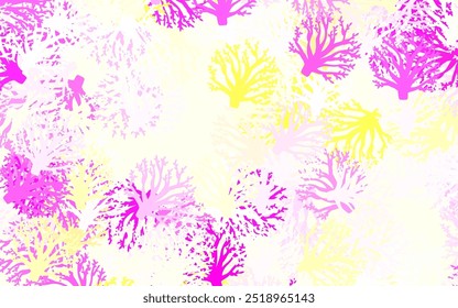 Light Pink, Yellow vector natural background with branches, leaves. Colorful illustration in doodle style with leaves, branches. New template for your brand book.
