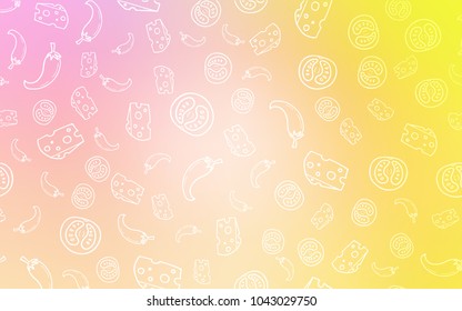 Light Pink, Yellow vector pattern with fresh ingredients. Illustration with set of fresh food in doodle style. Pattern for menu of cafes, bars, restaurants.