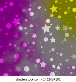 Light Pink, Yellow vector pattern with circles, stars. Colorful illustration with gradient dots, stars. Texture for window blinds, curtains.