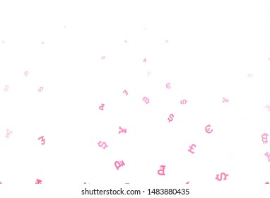 Light Pink, Yellow vector pattern with symbols of currency. Colored symbols of currency on white background. Pattern for financial, investment websites.