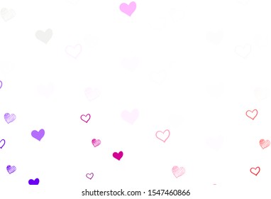 Light Pink, Yellow vector pattern with colorful hearts. Decorative shining illustration with hearts on abstract template. Design for ad, poster, banner of Valentine Day.