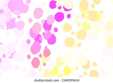 Light Pink, Yellow vector pattern with spheres. Glitter abstract illustration with blurred drops of rain. Design for poster, banner of websites.