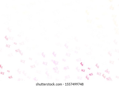 Light Pink, Yellow vector pattern with 30, 50, 90 percentage signs. Shining colorful illustration with isolated selling prices. Pattern for ads, posters, banners of sales.