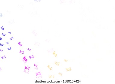 Light Pink, Yellow vector pattern with 30, 50, 90 percentage signs. Shining colorful illustration with isolated selling prices. Backdrop for mega promotions, discounts.