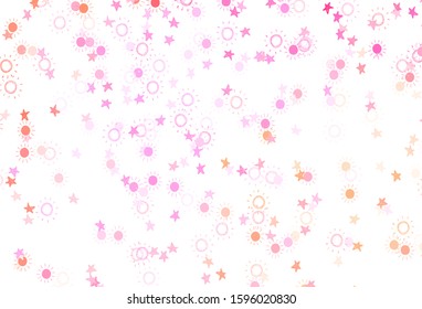 Light Pink, Yellow vector pattern with simple suns, stars. Stars, suns on blurred abstract background with gradient. Best design for your ad, poster, banner.