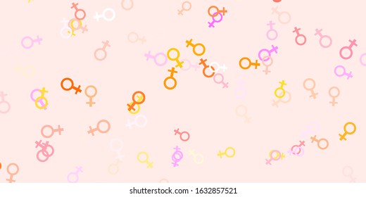 Light Pink, Yellow vector pattern with feminism elements. Colorful illustration with gradient feminism shapes. Best design to show the power of women.