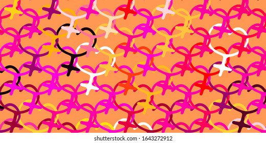 Light Pink, Yellow vector pattern with feminism elements. Abstract illustration with a depiction of women's power. Elegant design for wallpapers.