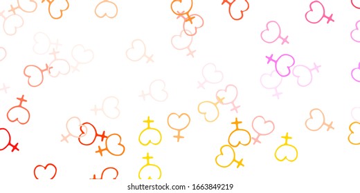 Light Pink, Yellow vector pattern with feminism elements. Colorful illustration with gradient feminism shapes. Simple design for your web site.