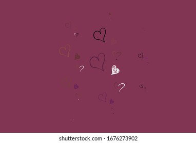 Light Pink, Yellow vector pattern with colorful hearts. Decorative design with hearts in simple style . Template for Valentine's greeting postcards.