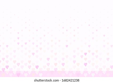 Light Pink, Yellow vector pattern with colorful hearts. Shining illustration with hearts on abstract template. Design for celebrating of Valentine Day.