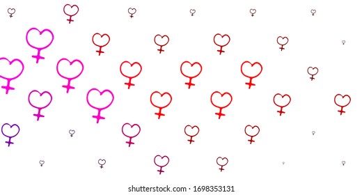 Light Pink, Yellow vector pattern with feminism elements. Colorful illustration with gradient feminism shapes. Background for International Women’s Day.