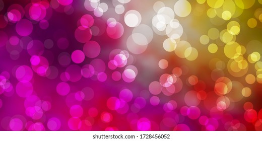 Light Pink, Yellow vector pattern with spheres. Abstract illustration with colorful spots in nature style. Pattern for booklets, leaflets.