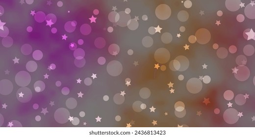 Light Pink, Yellow vector pattern with circles, stars. Colorful disks, stars on simple gradient background. Texture for window blinds, curtains.