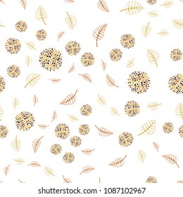 Light Pink, Yellow vector seamless doodle texture with leaves and flowers. Shining colored illustration with leaves and flowers. Completely new template for your design.