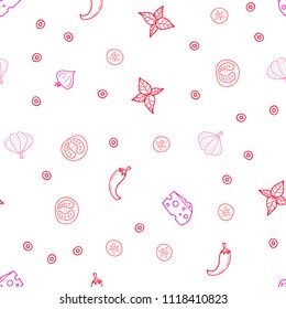 Light Pink, Yellow vector seamless texture with delicious snacks. Beautiful colored illustration with food in doodle style. Template for meal cooking in kitchen.