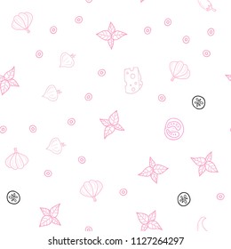 Light Pink, Yellow vector seamless texture with delicious snacks. Beautiful colored illustration with food in doodle style. Pattern for ads of breakfast, lunch, dinner.