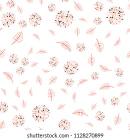 Light Pink, Yellow vector seamless elegant background with leaves and flowers. Glitter abstract illustration with leaves and flowers. Pattern for colorful books and pages for kids.