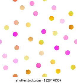 Light Pink, Yellow vector seamless texture with disks. Illustration with set of shining colorful abstract circles. Pattern can be used as texture of water, rain drops.