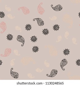Light Pink, Yellow vector seamless elegant wallpaper with leaves and flowers. Leaves and flowers with gradient on white background. Hand painted design for web, wrapping.