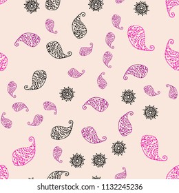 Light Pink, Yellow vector seamless doodle layout with leaves and flowers. Leaves and flowers with gradient on white background. Completely new template for your design.