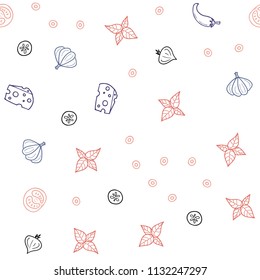 Light Pink, Yellow vector seamless pattern with fresh ingredients. Blurred decorative design of snacks in doodle style. Template for meal cooking in kitchen.