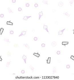 Light Pink, Yellow vector seamless layout with restaurant food. Fast Food on blurred abstract background with colorful gradient. Pattern for ad, booklets, leaflets of restaurants.