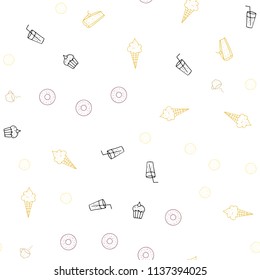 Light Pink, Yellow vector seamless cover with cuisine gourmet. Fast Food on blurred abstract background with colorful gradient. Pattern for menu of cafes, bars, restaurants.