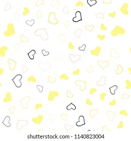 Light Pink, Yellow vector seamless texture with lovely hearts. Blurred decorative design in doodle style with hearts. Template for Valentine's greeting postcards.