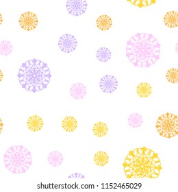 Light Pink, Yellow vector seamless texture with colored snowflakes. Snow on blurred abstract background with gradient. Pattern for trendy fabric, wallpapers.