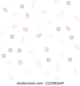 Light Pink, Yellow vector seamless background with tasty food. Decorative shining illustration with food on abstract template. Pattern for ad, booklets, leaflets of restaurants.