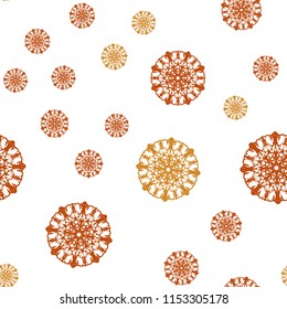 Light Pink, Yellow vector seamless pattern with christmas snowflakes. Decorative shining illustration with snow on abstract template. Pattern for design of window blinds, curtains.