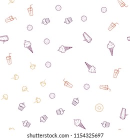 Light Pink, Yellow vector seamless background with tasty food. Illustration with set of fresh food in doodle style. Design for ad, poster, banner of cafes or restaurants.