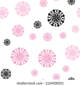 Light Pink, Yellow vector seamless texture with colored snowflakes. Blurred decorative design in xmas style with snow. Template for business cards, websites.