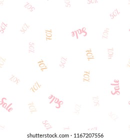 Light Pink, Yellow vector seamless background with 30, 40, 50, 70 % signs of sales. Colored words of sales with gradient on white background. Backdrop for mega promotions, discounts.