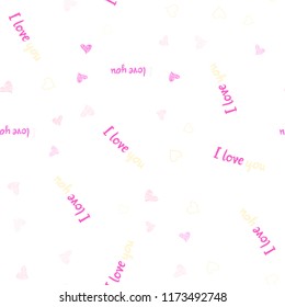 Light Pink, Yellow vector seamless texture with lovely hearts. Hearts on blurred abstract background with colorful gradient. Design for ad, poster, banner of Valentine Day.