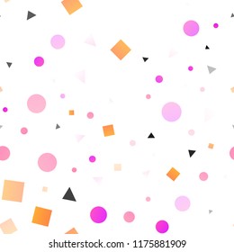 Light Pink, Yellow vector seamless pattern in polygonal style with circles. Decorative design in abstract style with lines, dots, cubes. Pattern for design of window blinds, curtains.