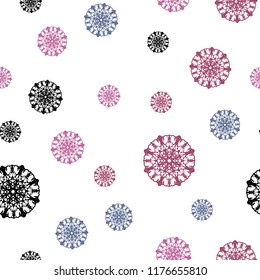 Light Pink, Yellow vector seamless cover with beautiful snowflakes. Modern geometrical abstract illustration with crystals of ice. Trendy design for wallpaper, fabric makers.