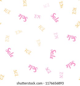 Light Pink, Yellow vector seamless layout with discount of 30%, 40%, 50%, 70%. Colorful set of  percentage signs in simple style. Design for business ads, commercials.