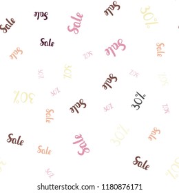 Light Pink, Yellow vector seamless cover with symbols of 30% sales. Shining colorful illustration with isolated selling prices. Pattern for ads, posters, banners of sales.