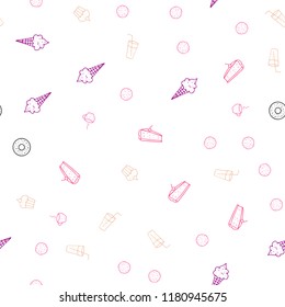 Light Pink, Yellow vector seamless background with tasty food. Illustration with set of fresh food in doodle style. Pattern for menu of cafes, bars, restaurants.