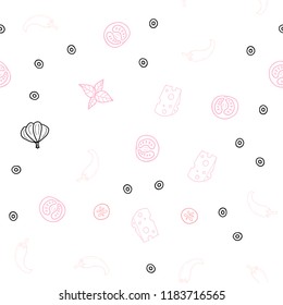 Light Pink, Yellow vector seamless layout with restaurant food. Fast Food on blurred abstract background with colorful gradient. Doodle design for your business advert of cafes.