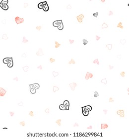 Light Pink, Yellow vector seamless template with doodle hearts. Beautiful colored illustration with hearts in celebration style. Design for ad, poster, banner of Valentine Day.