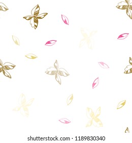 Light Pink, Yellow vector seamless elegant pattern with leaves. Colorful abstract illustration with leaves in doodle style. Pattern for design of window blinds, curtains.